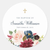 Bourgondische Waterverf bloemendoop Ronde Sticker (Voorkant)