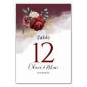 Bourgondische Waterverf Blooms Gold Glitter Kaart (Achterkant)