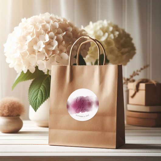 Bourgondische Waterverf bruiloft - Elegante namen Ronde Sticker