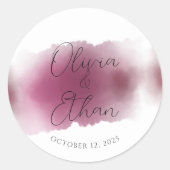 Bourgondische Waterverf bruiloft - Elegante namen Ronde Sticker (Voorkant)