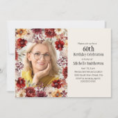 Bourgondische Waterverf Floral 60th Birthday Foto Kaart (Voorkant)