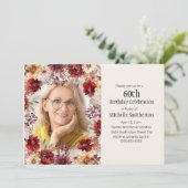 Bourgondische Waterverf Floral 60th Birthday Foto Kaart (Staand voorkant)