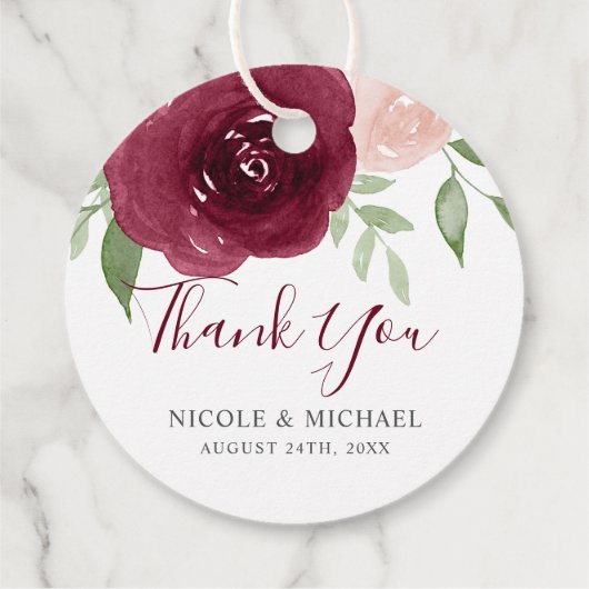 Bourgondische Waterverf Floral bruiloft gunst dank Bedankjes Labels (Achterkant)