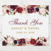 Bourgondische Waterverf Floral Gold Bruiloft Sparkling Wijnetiket (Enkel label)