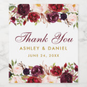 Bourgondische Waterverf Floral Gold Bruiloft Wijn Etiket (Enkel label)