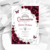 Bourgondische Waterverf Floral Quinceanera Kaart
