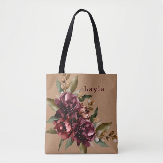 Bourgondische Waterverf Herfst Bloemen Boeket Brui Tote Bag (Voorkant)