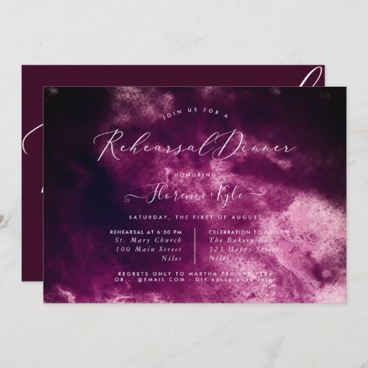 Bourgondische Waterverf Luxe Script repetitie dine Kaart (Voorkant / Achterkant)