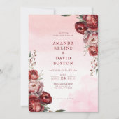 Bourgondische Waterverf Peony bruiloft uitnodiging (Voorkant)