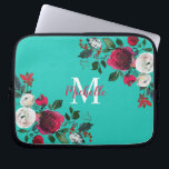 Bourgondische Waterverf Peony Roos Floral Monogram Laptop Sleeve<br><div class="desc">Bourgondische waterverf botanische pioen roos bloemengirly Laptop Sleeve. Bourgogne, marsala, witte waterverf pioenroos rozen, botanische bloemige chich ontwerp met donkergroene bladeren en bessen op aqua of turquoise achtergrond. Een stijlvol handgeschreven typografisch ontwerp met jouw naam, Monogram en herfst, winterbordeauxrode pioenroos rozen boeket. Perfecte keuze voor de herfst of het winterseizoen....</div>