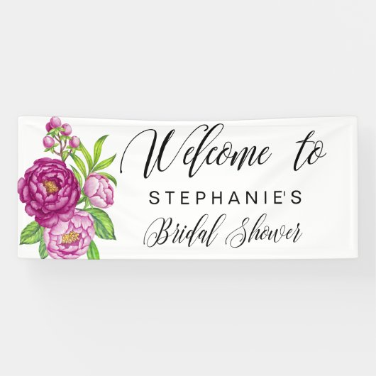 Bourgondische Waterverf Pioenen Vrijgezellenfeest Spandoek (Horizontaal)