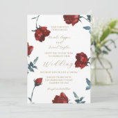 Bourgondische waterverf rode rozen bruiloft uitnod kaart (Staand voorkant)