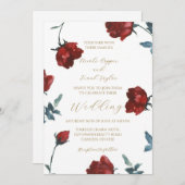 Bourgondische waterverf rode rozen bruiloft uitnod kaart (Voorkant / Achterkant)