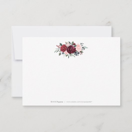 Bourgondische waterverf rustieke boho bloemendank bedankkaart (Achterkant)