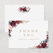 Bourgondische waterverf rustieke boho bloemendank  bedankkaart (Voorkant / Achterkant)
