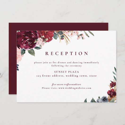 Bourgondische waterverf rustieke boho floral recep informatiekaartje (Voorkant / Achterkant)