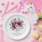 Bourgondische Waterverf Wildflowers Boho Wedding Papieren Bordje (Feest)