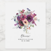 Bourgondische Waterverf Wildflowers Boho Wedding Wijn Etiket (Enkel label)