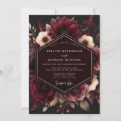 Bourgondische Weelderige Bloemrijke Bruiloft Kaart (Voorkant)