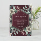 Bourgondische Weelderige Botanische Droom Bruiloft Kaart (Staand voorkant)