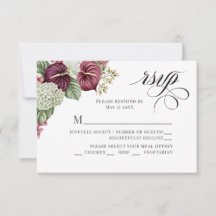 Bourgondische wijn Anthurium en Hydrangea Bruiloft