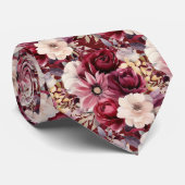 Bourgondische wijn Boho waterverf bloemen Stropdas (Opgerold)