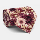 Bourgondische wijn boho waterverf bloemen stropdas (Opgerold)