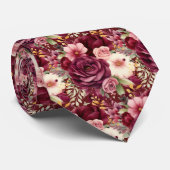 Bourgondische wijn boho waterverf bloemen stropdas (Opgerold)
