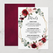 Bourgondische wijn Dusty Blue Slate Wedding Detail Informatiekaartje (Voorkant / Achterkant)