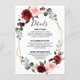 Bourgondische wijn Dusty Blue Slate Wedding Detail Informatiekaartje