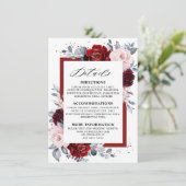 Bourgondische wijn Dusty Blue Slate Wedding Detail Informatiekaartje (Staand voorkant)