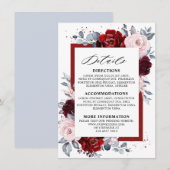 Bourgondische wijn Dusty Blue Slate Wedding Detail Informatiekaartje (Voorkant / Achterkant)