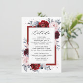 Bourgondische wijn Dusty Blue Slate Wedding Detail Informatiekaartje (Staand voorkant)