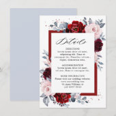 Bourgondische wijn Dusty Blue Slate Wedding Detail Informatiekaartje (Voorkant / Achterkant)