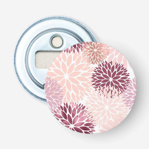 Bourgondische wijn en roze bloemen button flesopener