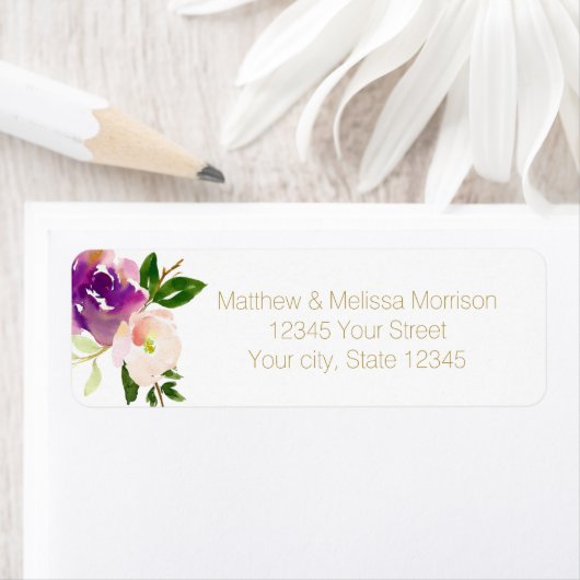 Bourgondische wijn en roze Waterverf bloemenbruilo Etiket (Insitu)