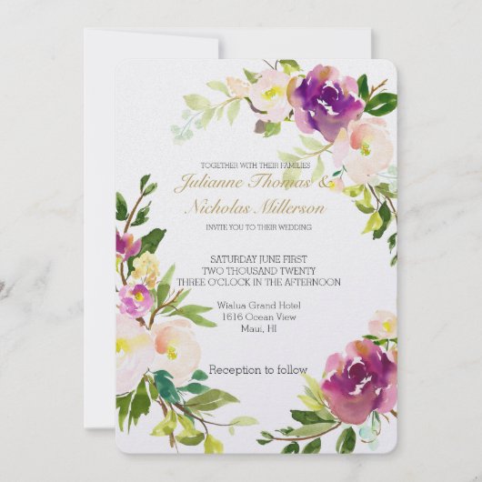 Bourgondische wijn en roze Waterverf bloemenbruilo Kaart (Voorkant)