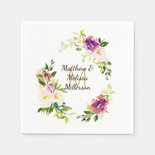 Bourgondische wijn en roze Waterverf bloemenbruilo Servet (Voorkant)