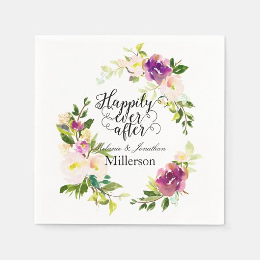 Bourgondische wijn en roze Waterverf bloemenbruilo Servet (Voorkant)