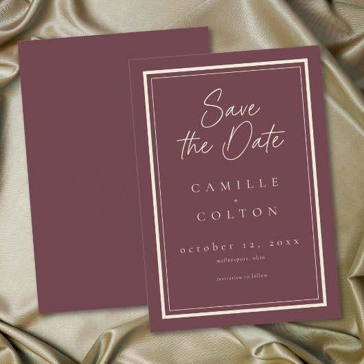 Bourgondische wijn minimalistische frame bruiloft save the date