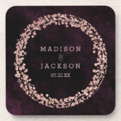 Bourgondische wijn & Roos gouden bruiloft monogram Drankjes Onderzetter (Voorkant)