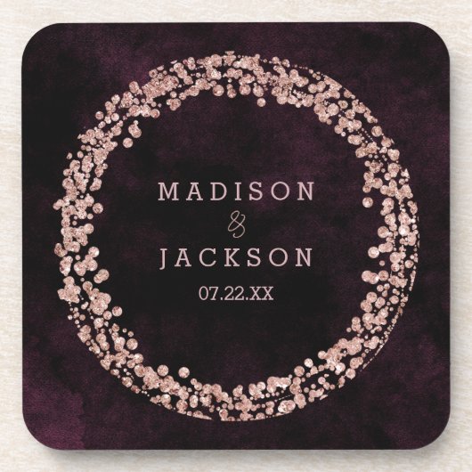 Bourgondische wijn & Roos gouden bruiloft monogram Drankjes Onderzetter (Voorkant)