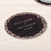 Bourgondische wijn & Roos gouden bruiloft monogram Ronde Kartonnen Onderzetter (Gebogen)