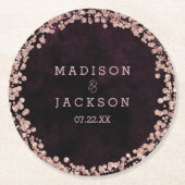 Bourgondische wijn & Roos gouden bruiloft monogram Ronde Kartonnen Onderzetter (Voorkant)