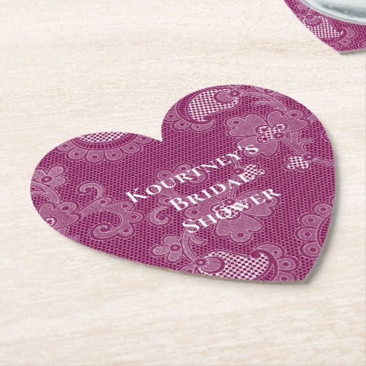 Bourgondische wijn witte kant bloemrijke bruidsdou kartonnen onderzetters (Gekanteld)