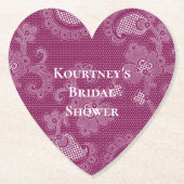 Bourgondische wijn witte kant bloemrijke bruidsdou kartonnen onderzetters (Voorkant)