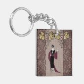  Bourgondische wijndame met Taupe kant Sleutelhanger (Voorkant Links)