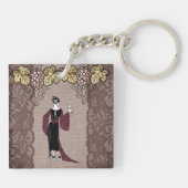  Bourgondische wijndame met Taupe kant Sleutelhanger (Achterkant)