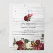 Bourgondische wijnproeverij trouwfoto met bloemen save the date (Voorkant)