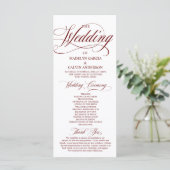 Bourgondische wijnrode moderne script all-in-one b programmakaart (Staand voorkant)